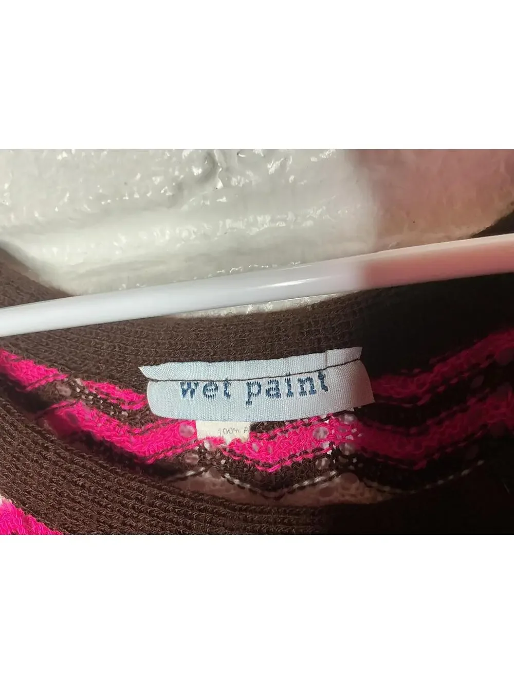 < Vintage Y2K Wet Paint Knit Chevron Pattern Short Sleeve Sweater Top > - Picture 2 of 3